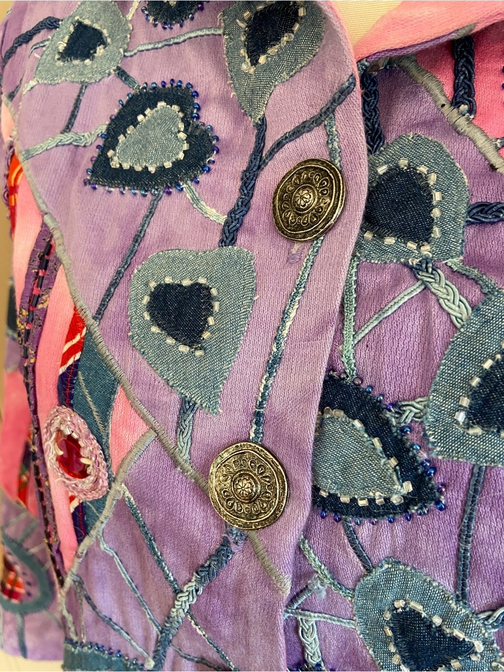 Vintage 1990’s Patchwork Appliqué Eclectic “Art to Wear” Era Jacket Women’s Med - Picture 9 of 10